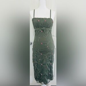 Green Floral Embroidered Slip Dress